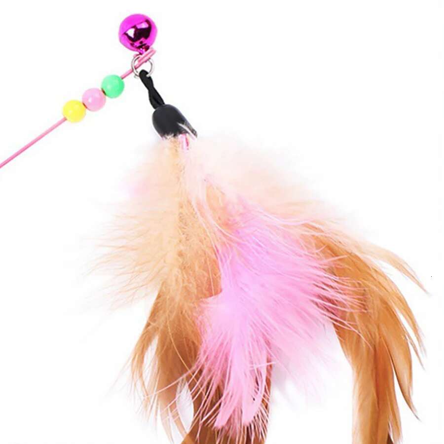 1pc Pet Teaser Toy Feather Interactive Cat Stick Training,Kitten Wand Toys with Beads Bells