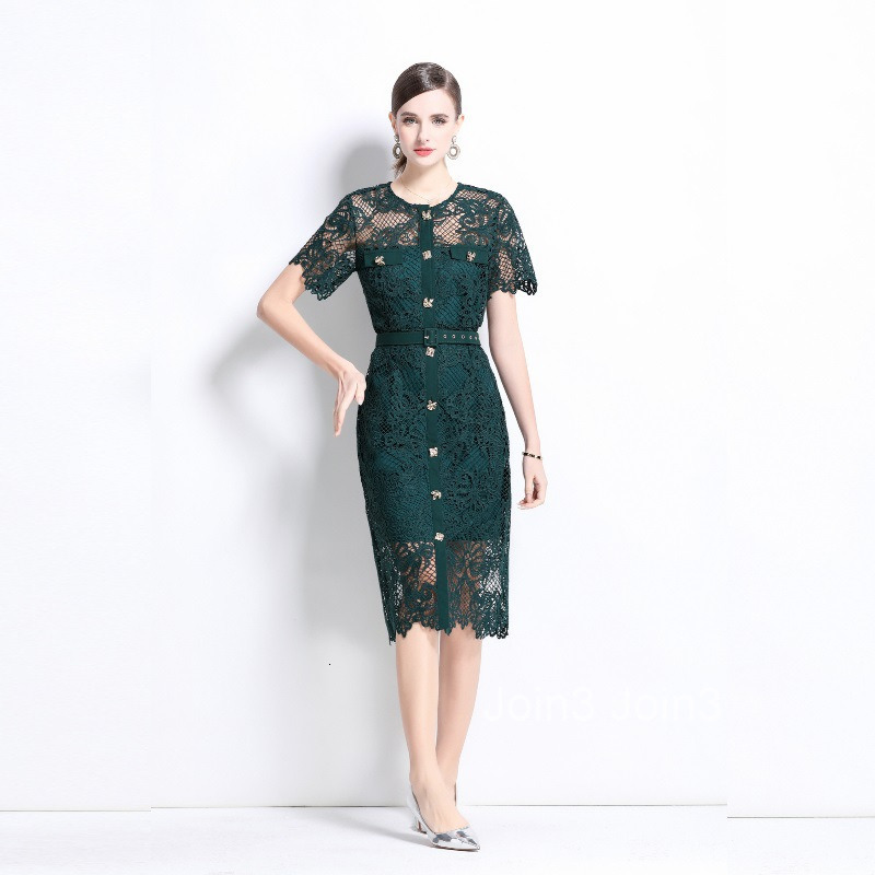 Spring and Summer Fashion Show New Style Embroidered Long Skirt Elegant temperament Single breasted Dress