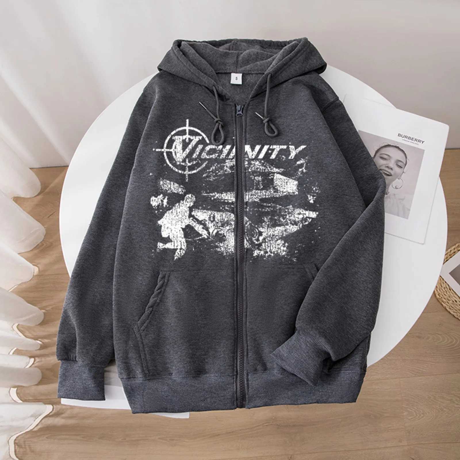 Vicinity Stitch Cardigan For Men Large Casual Y2k Sweatshirt With Zipper Retro Print Oversized Hooded Sweatshirt Winter Button W250530