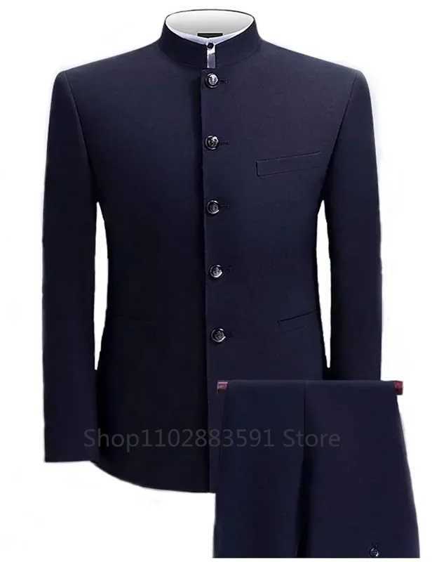 2 Pieces XS-5XL Formal Mens Busines Blazer+Pants Stand Lapel Pants Mens Jacket Flat Suit Slim Fit Coat Groomsmen PartyXJ250222