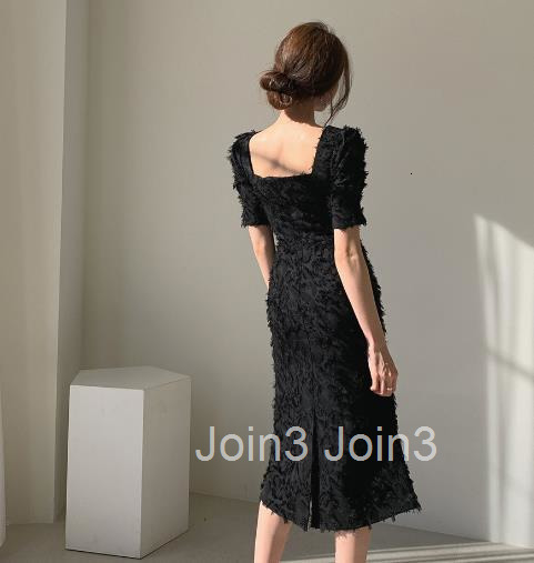 Feather tassel dress for women in summer light and mature French style square neck Hepburn small black dress
