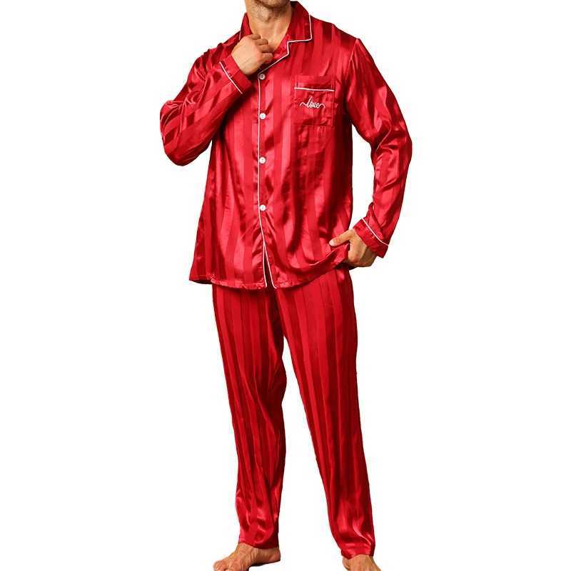 Two piece sets mens pajamas autumn and winter silk satin long sleeved pants casual minimalist letter embroidered sleepwear setXJ250222