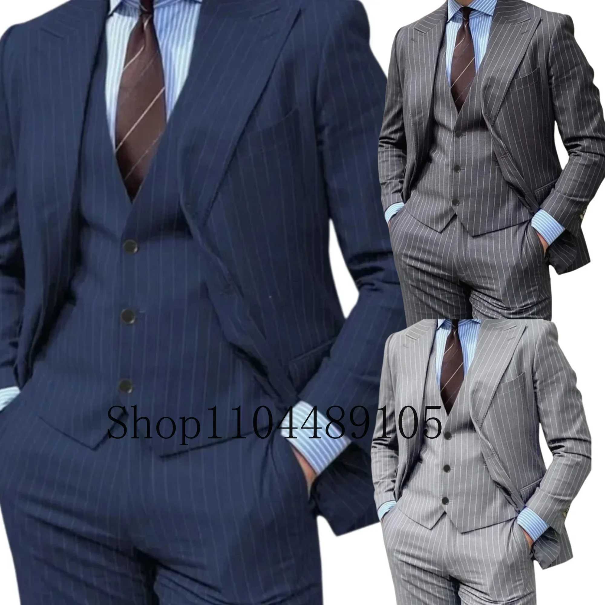 Three-piece Striped Suit High-quality Wedding Art One Breasted Jackets Trousers Vests Suit for Men Suits Mens Suits 3 PieceXJ250222