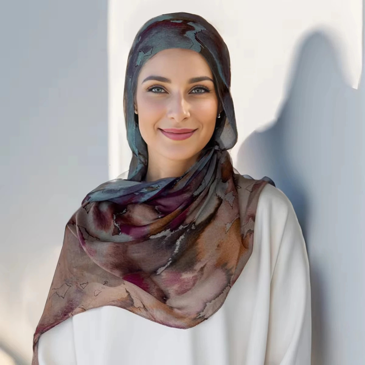 Watercolor Floral Satin Modal Hijab Scarf Breathable Soft Long Fashion Scarves Headscarf Paisley Print Muslim Hijabs Shawl 250221