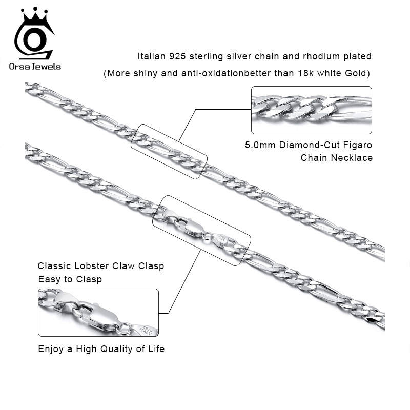 ORSA JEWELS Italian 18K Gold Plated 5.0mm Figaro Chain Necklace 925 Sterling Silver Men Necklaces Chains Fine Jewelry Gifts SC34