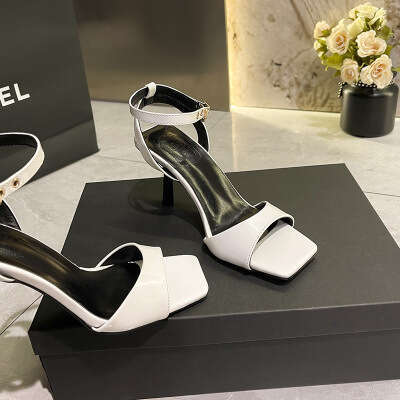 High Heel High Heeled Sandals For Women In Summer French Style With A Single Stripe Thin Heel Versatile Mid Heel Simple And Elegant Ladies Heels