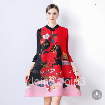 Miyake New Chinese style Mothers Dress for Women Autumn Style Reduced Age Printed Large Chinese Style Improved Cheongsam Skirt