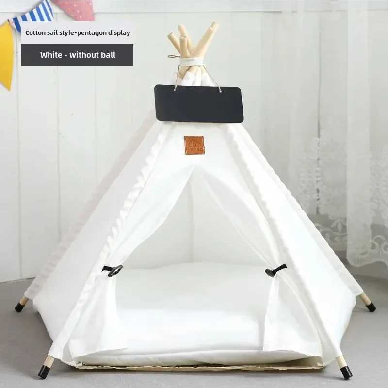 Dog Crates Kennels Dog and Cat Teepee with Cushion Washable Pet Tent with Blackboard and Green Leaves Pattern Cozy Bed for Small Pets H250221