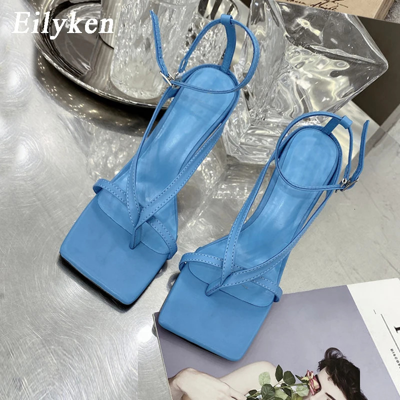Eilyken Square Head Ankle Strap Sandals Women Fashion High Heel Gladiator Narrow Band Party Dress Pump Shoes Zapatos De Mujer 250221