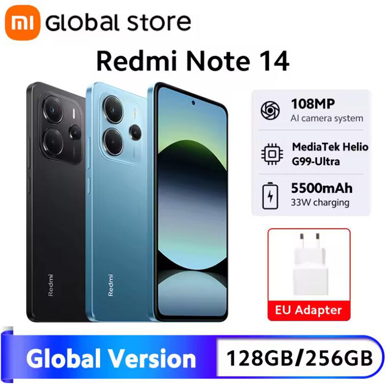 Global Version Xiaomi Redmi Note 14 Smartphone 128GB ROM MediaTek Helio G99-Ultra 108MP Camera 6.67" AMOLED 5500mAh