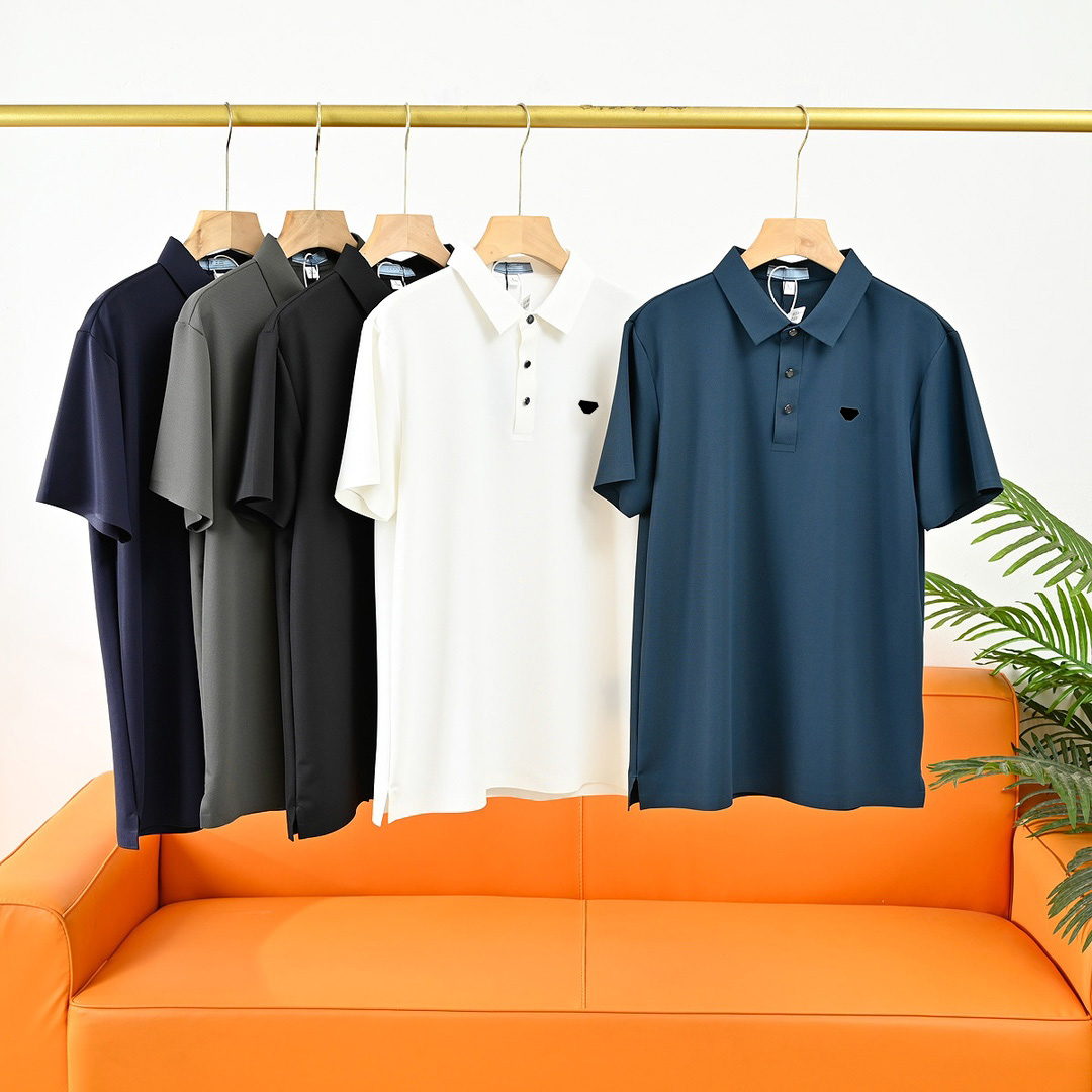 Designer T Shirt Mens Polo Shirts Silk Rayon Top Pullover Letter Patch Version Classic Solid Color Formal Lapel Collar Short Sleeve Tshirt M-5XL Dhgate