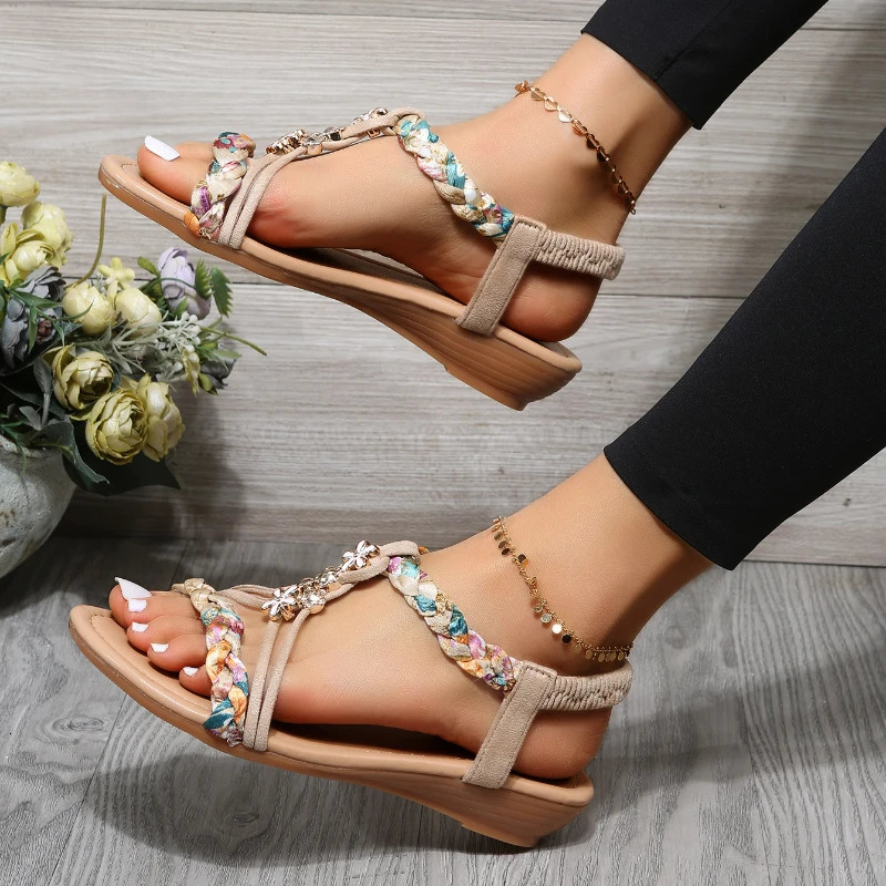 Womens Wedge Bohemian Sandals Summer 2023 Open Sandals Low Boot Sandals Casual Womens Sandals Mujer Verano 250218