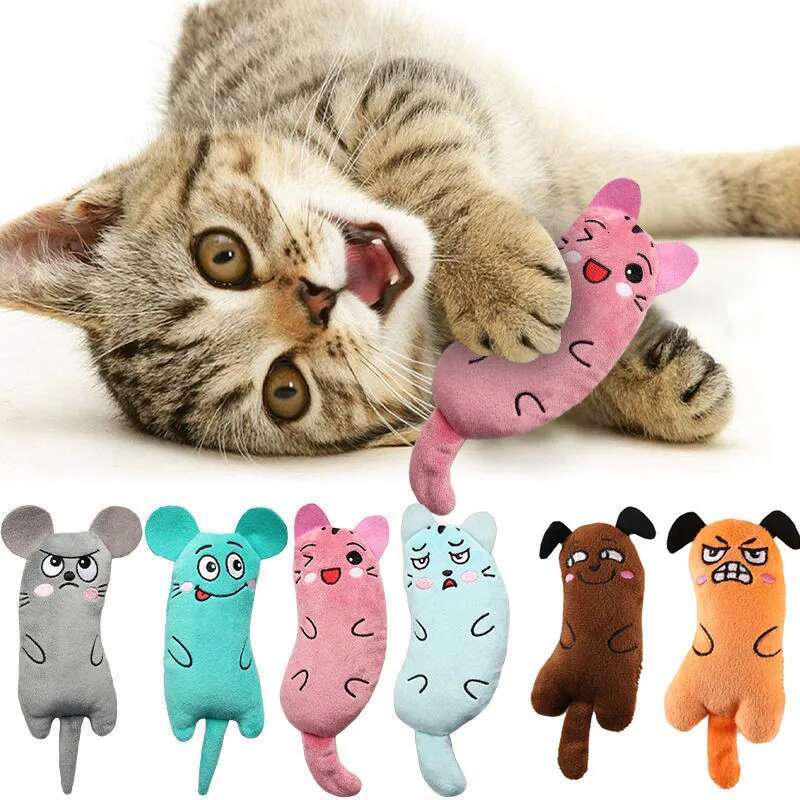 Cute Funny Interactive Plush Cat Mini Teeth Grinding Caip Toys Kitten Chewing Squeaky Toy Pets Accessories