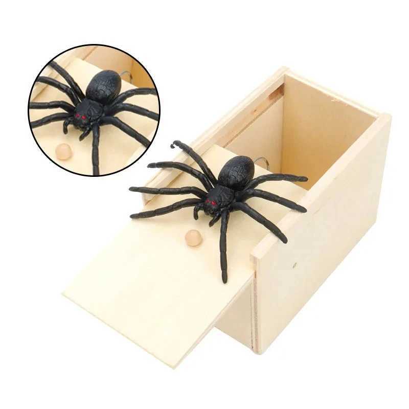 Spider Prank Box Pop Out Rubber Spider Handmade Wooden Scare Box Games Fun Surprise Joke Prank Trick Toy for Kids Halloween Gift Z250220