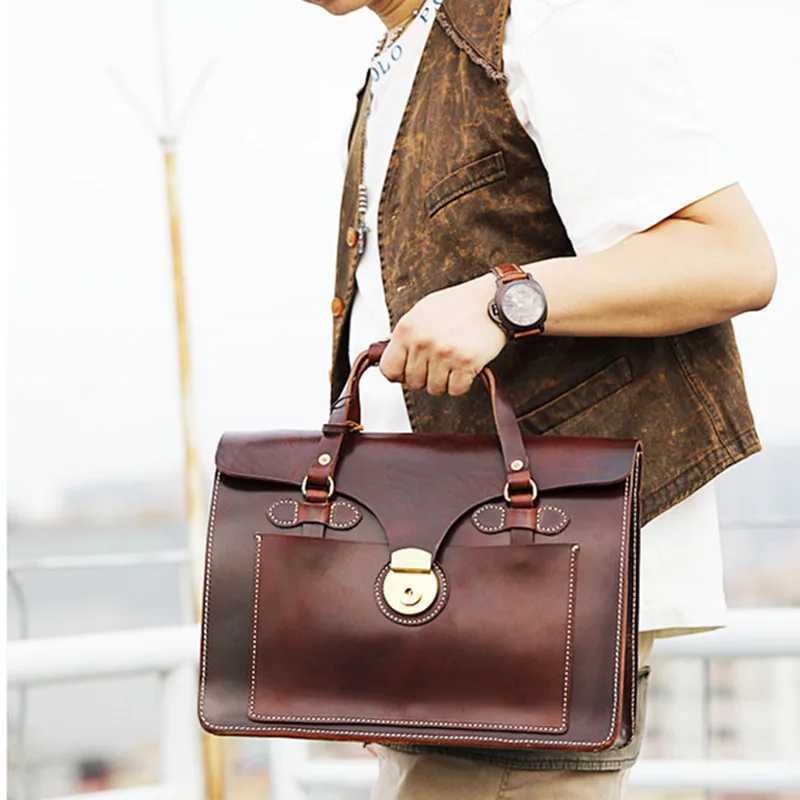 high quality luxury genuine leather men briefcase business casual designer organizer real cowhide anti-theft work messenger bag Z250220