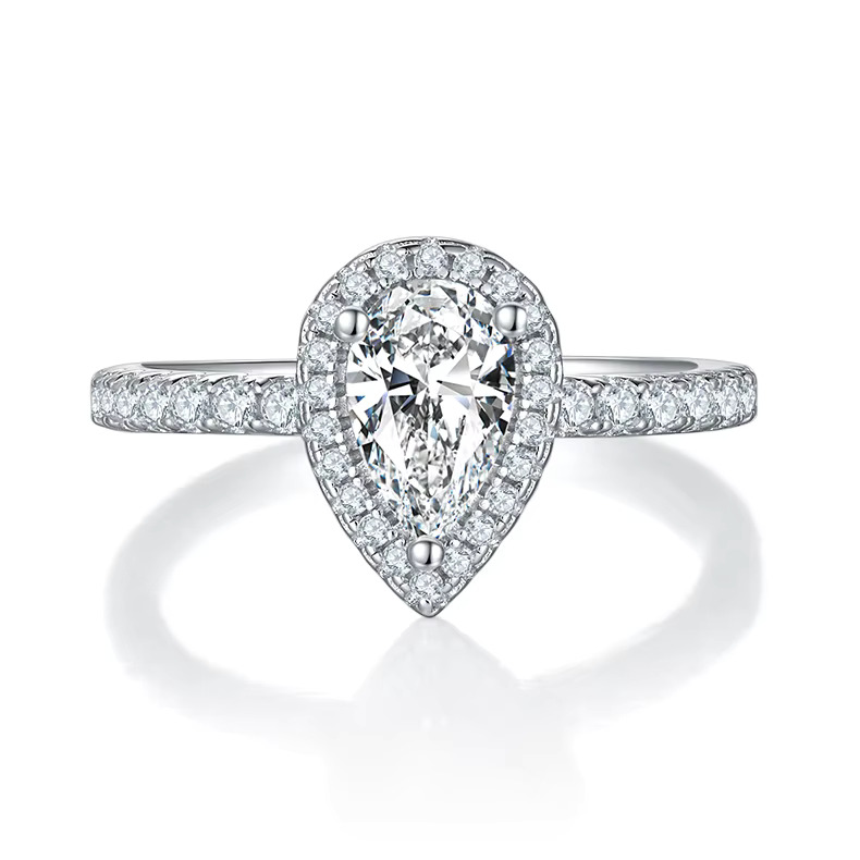High Quality Classic Wedding Sterg Sier Water Drop Shaped D Color Pear-cut Moissanite Ring with GRA Certificate