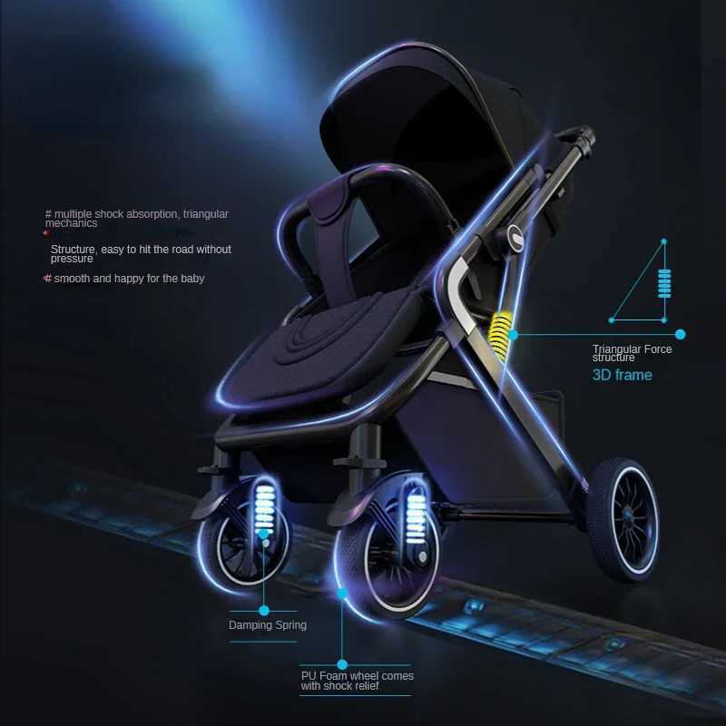 High Landscape Shock Absorption Baby Stroller Portable Travel Folding Prams Sit and Lie Down in Both Directions Baby Carriage XJ250623