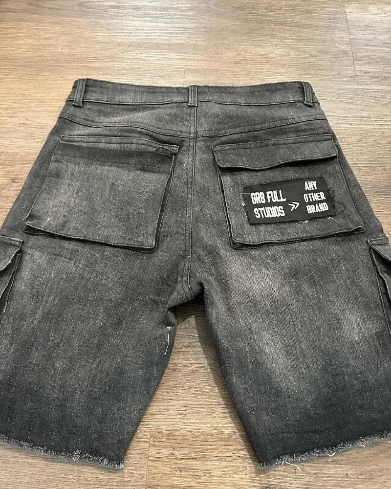2024 Retro Gothic Trend American Letter Embroidery Tooling Denim Shorts Y2K Harajuku Hip Hop Loose Sports Street Wear 250214Z