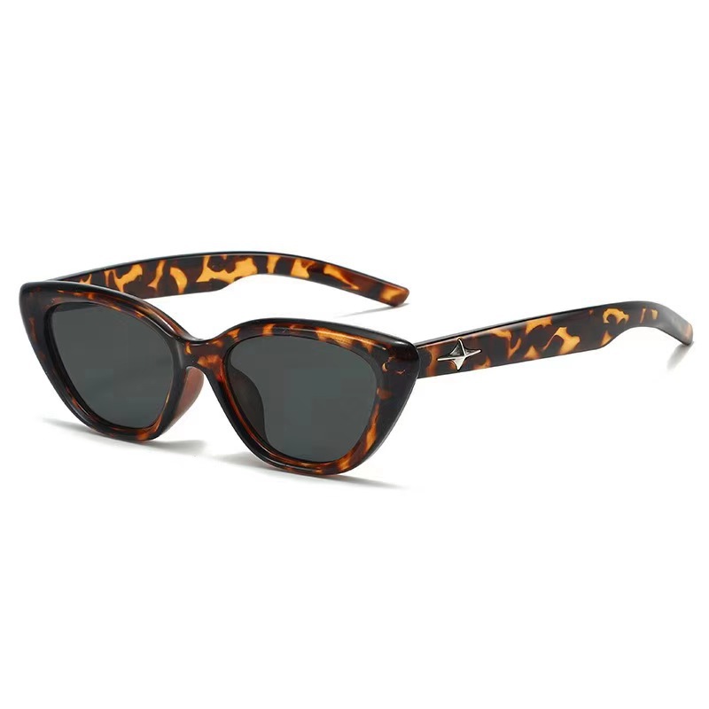 Cross border Korean New Black Cross Star Sunglasses Small Frame Cat Eye Sunglasses Women's Premium UV Resistant Sunglasses