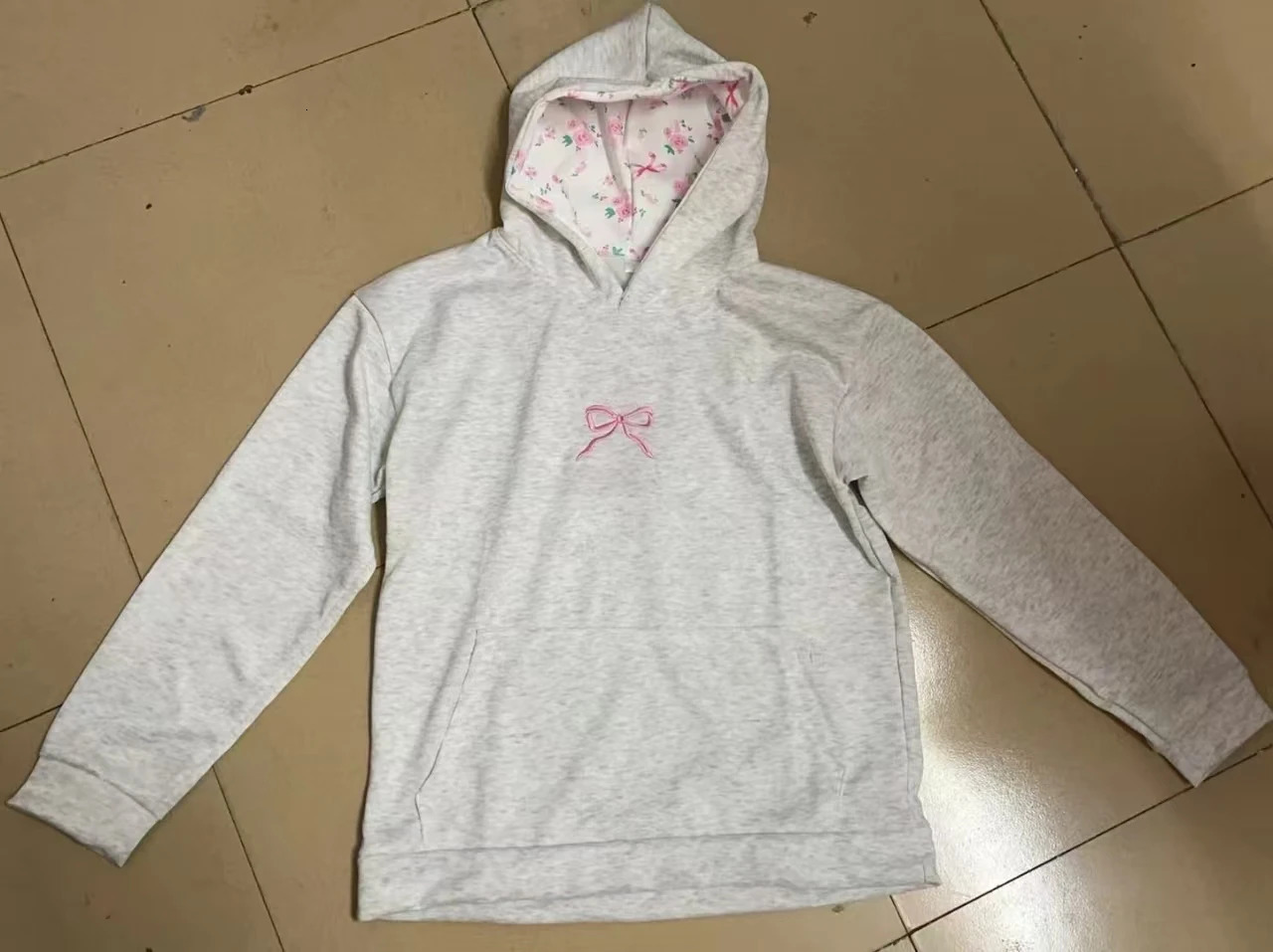 Y2K Harajuku Vintage Streetwear Shell Bow Embroidery Grey Hoodie Jumper Fairy Tale Core Kawaii Women Sweatshirt Fall Top Hoody 250221