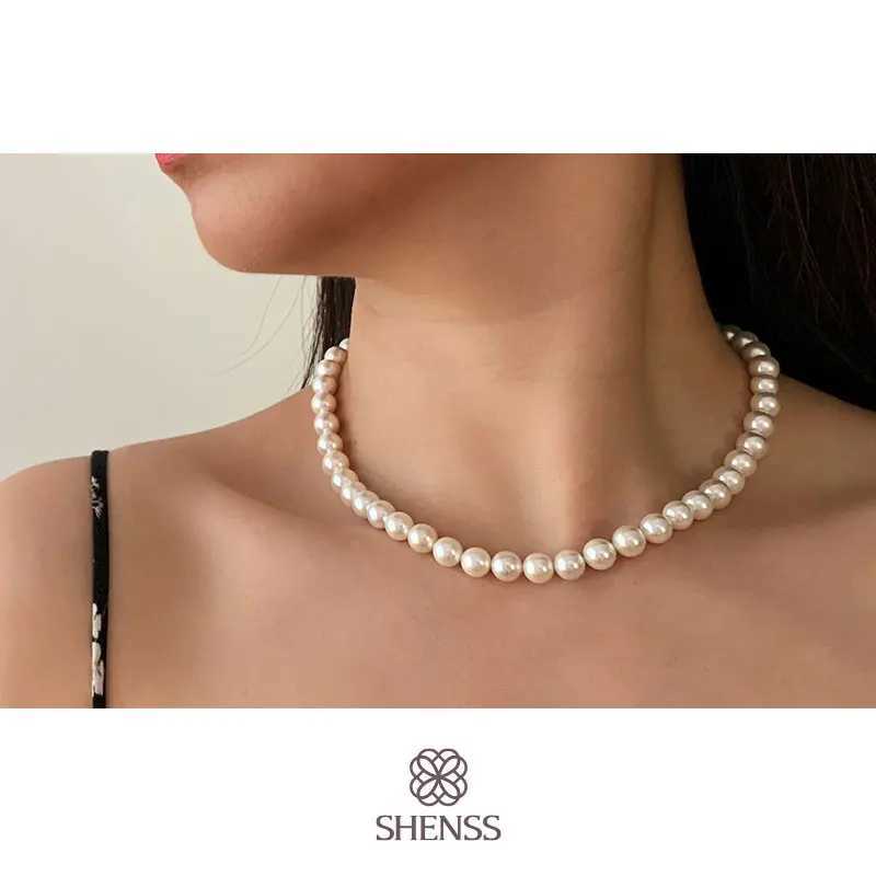 Elegant Silver 925 Jewelry Classic Temperature Wedding Necklace 4-10mm Shell Pearl Cream 925 Pure Silver ChainXJ250222