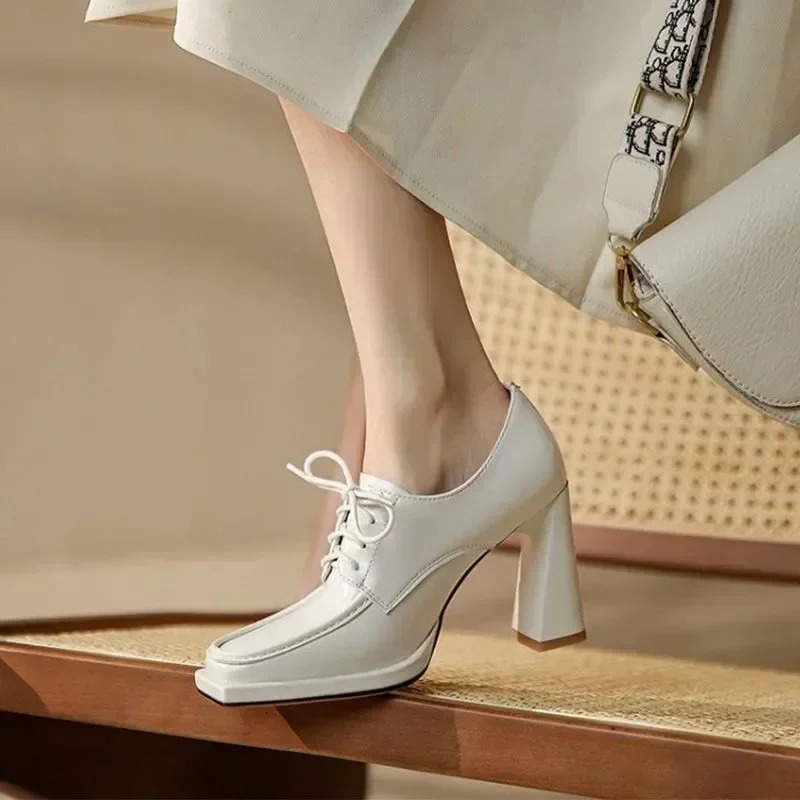 2023 Autumn Thick High Heels Shoes Square Pumps Party Dress Elegant Handmade Footwear Mary Jane Shoes Heels Women 250218