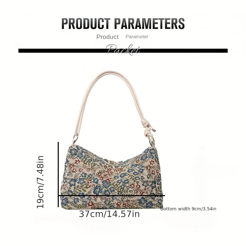 1PC Vintage Print Underarm Bag Large Capacity Fashion Womens Simple Multifunctional Canvas Shoulder Casual Baguette 250213Z