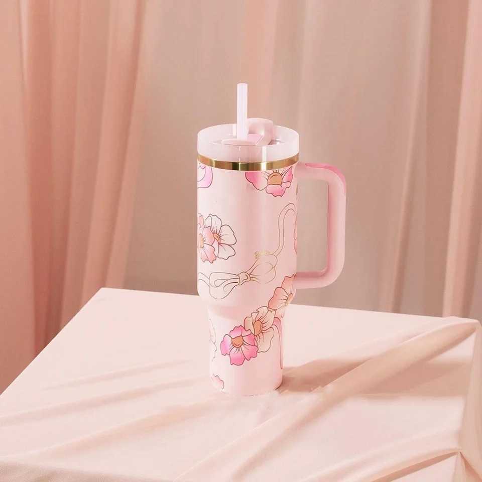 Fashion Hot S 40oz Stainless Steel Cup Handle Lid and Straw Vntines Day Christmas Gift Birthday Gift With Y250221