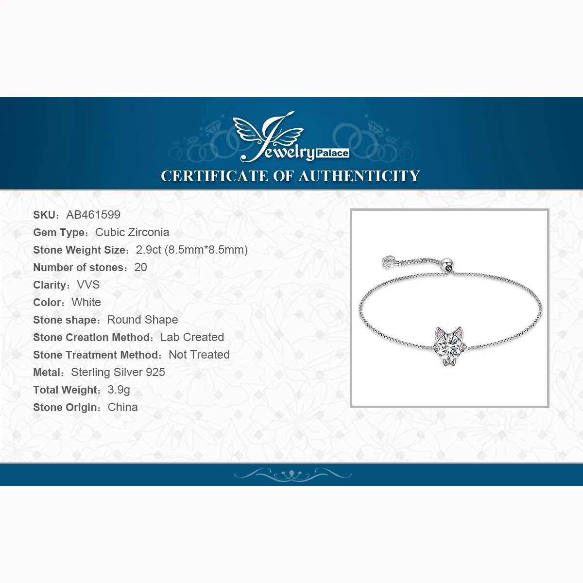 JewelryPalace newly arrived Love Cat 1.7ct round gemstone 925 sterling silver adjustable link bracelet womens exquisite jewelry gift W250221