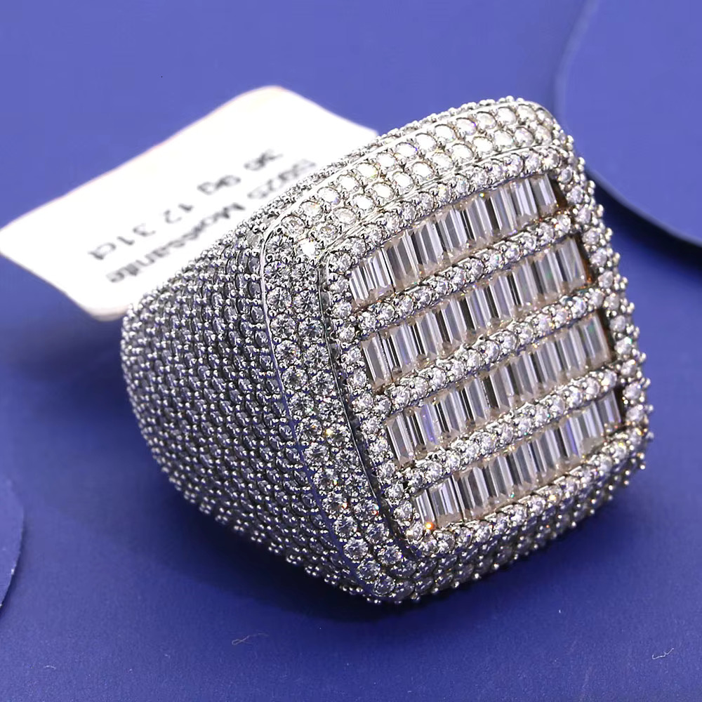 S Sier Man Moissanite Ring Synthetic Full Dia HIP HOP Rings for Men