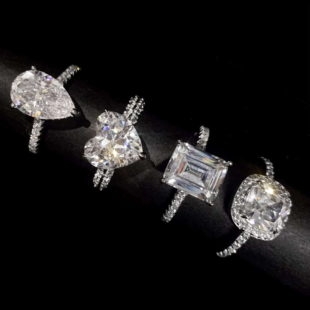 FOXI Factory Sterg Sier Promise Rhodium Plated Heart 4CT VVS D Moissanite Wedding S Aurora Rings Fine Jewelry