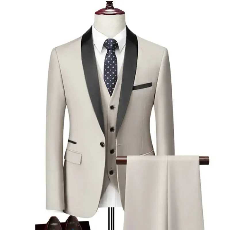 Mens 3-piece formal ultra-thin tailcoat promotion set mens groom wedding jacket high-quality mens clothingXJ250222