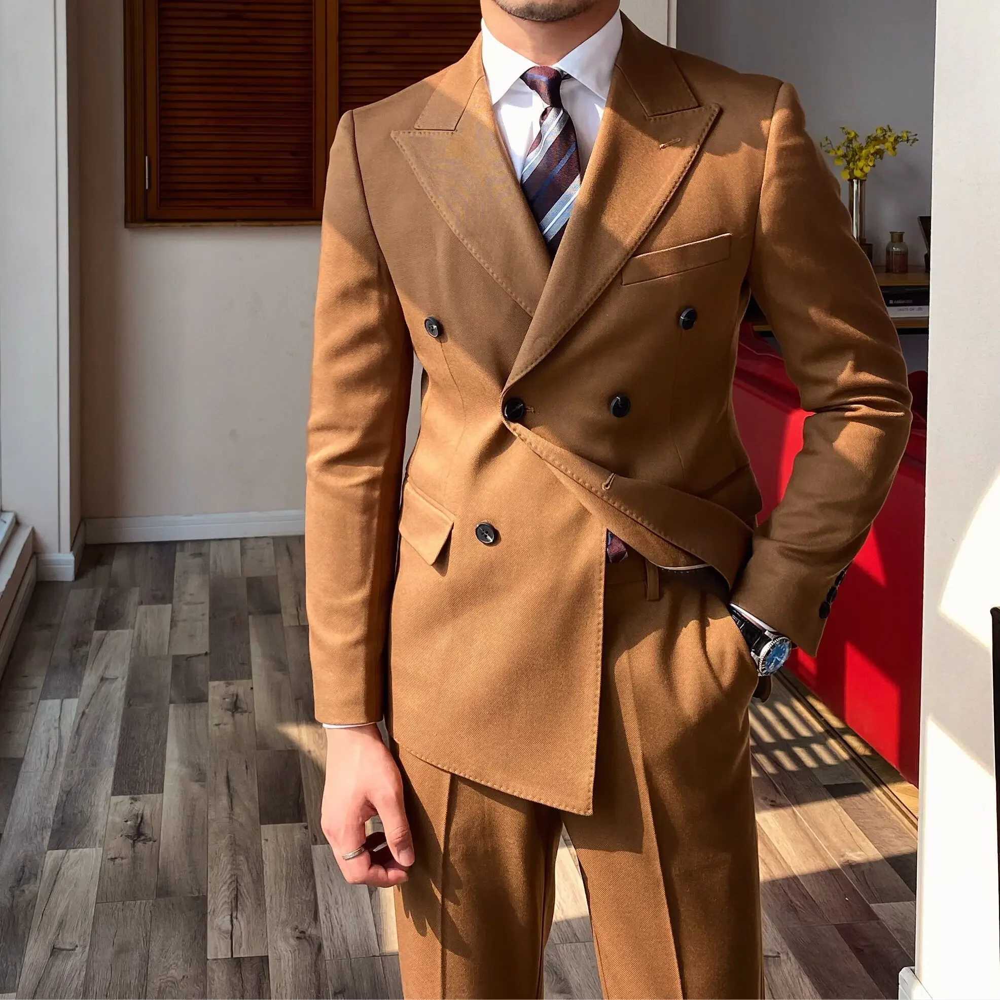 Formal Korean Business Dress 2 Piece Outfit Set Male Spring Autumn Fashion Clothes Ceremony Luxury Full Mens Suits and BlazersXJ250222