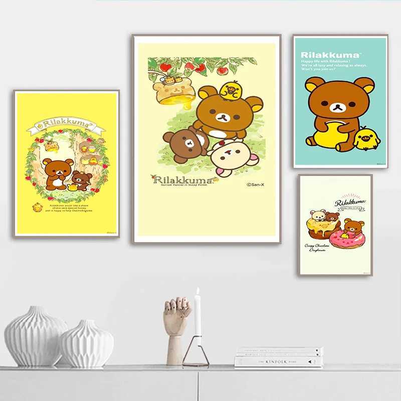 Japan Anime Cute Cartoon Rilakkuma Poster For Wall Art Canvas Print Manga Bear Chick Cat Reading Nursery Kids Kawaii Ro Decor Y250218