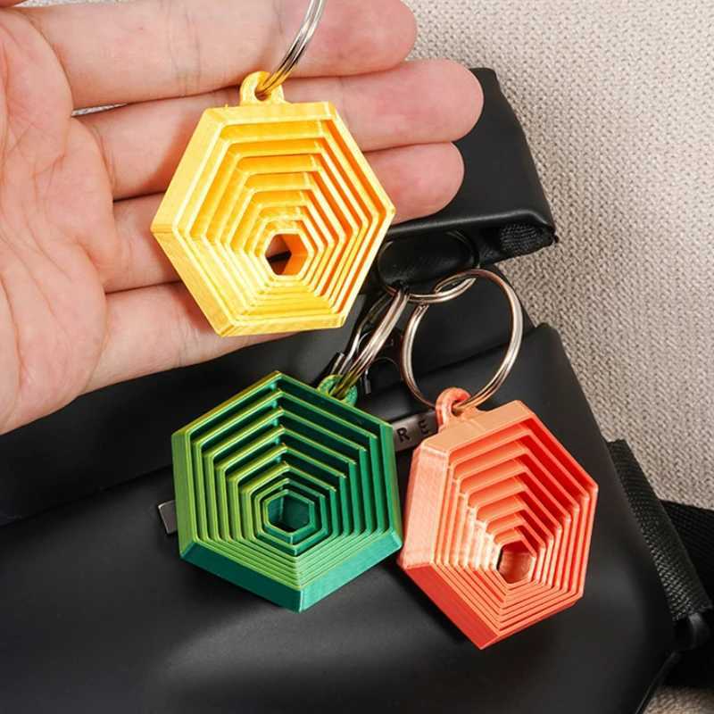 Novel Creative 3D Printing Hexagonal Stress Keychain Funny Gadgets Sensory Toys Childrens Toy Birthday Gift Free shipping