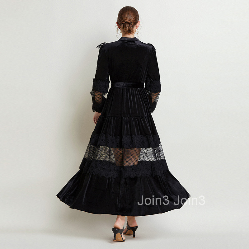 Autumn/winter New Womens Velvet Grand Swing Long Dress with Waist Cinching Style Lantern Long Sleeve Dress