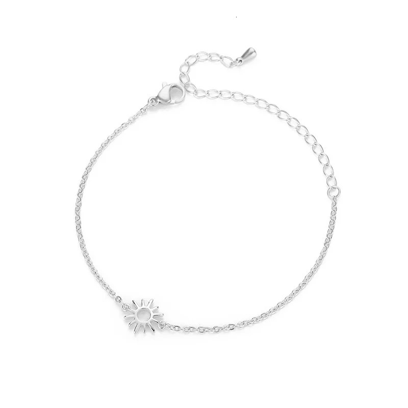 Jewelry Sun Hollow Couple Bracelet Womens Stainless Steel Chain Bracelet Retro Sunflower Ankle Bohemian Foot Accessories 250220