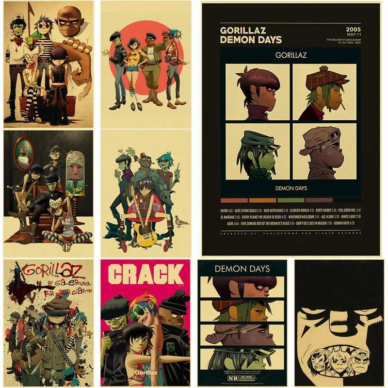 Retro Gorillaz Posters sic Prints Poster Demon Days Kraft Paper Vintage He Ro Bar Club Decor Picture DIY Art Wall Painting Y250218