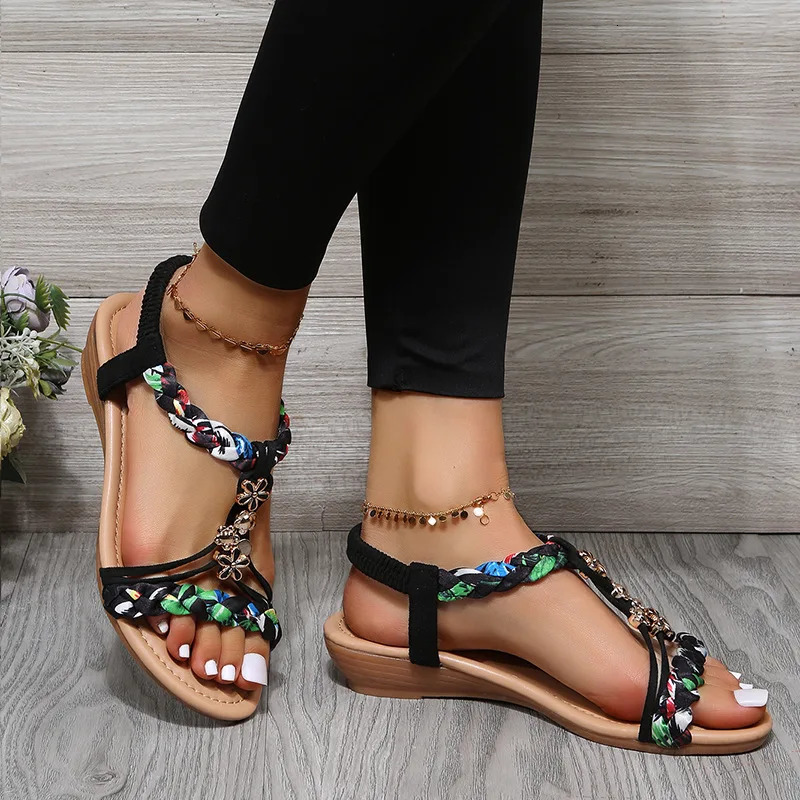 Womens Wedge Bohemian Sandals Summer 2023 Open Sandals Low Boot Sandals Casual Womens Sandals Mujer Verano 250218