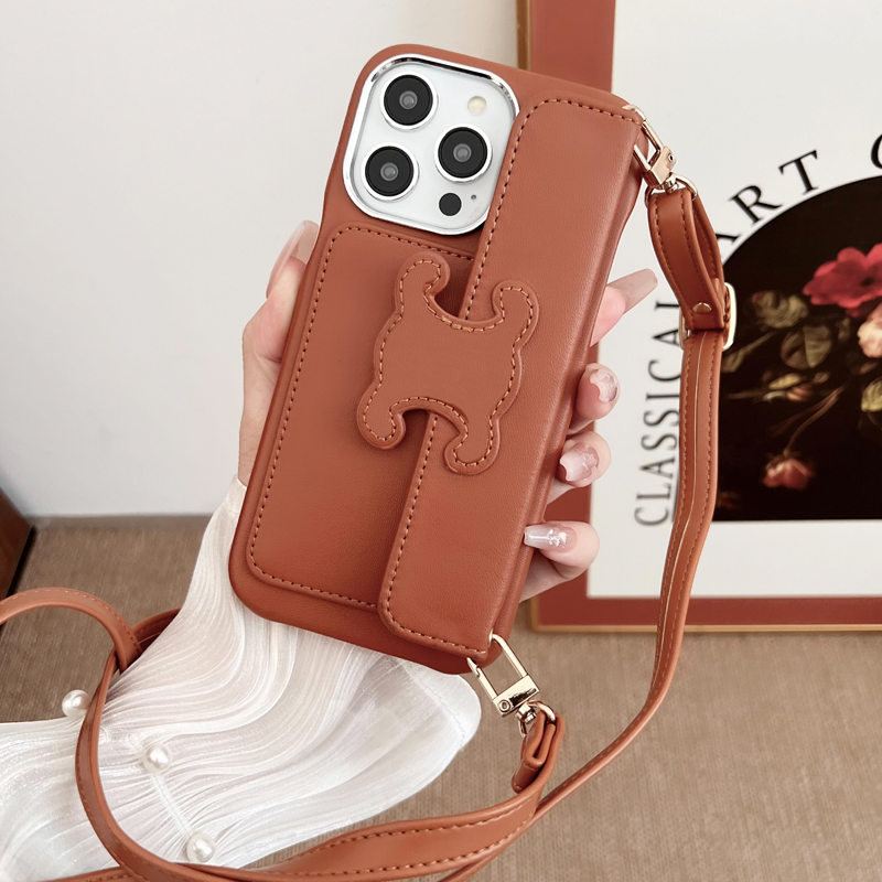 phone case Genuine Leather Crossbody Phone Case for iPhone 16 Pro Max/15 Pro Max, Women's Designer Wallet Card Holder with Adjustable Shoulder Strap