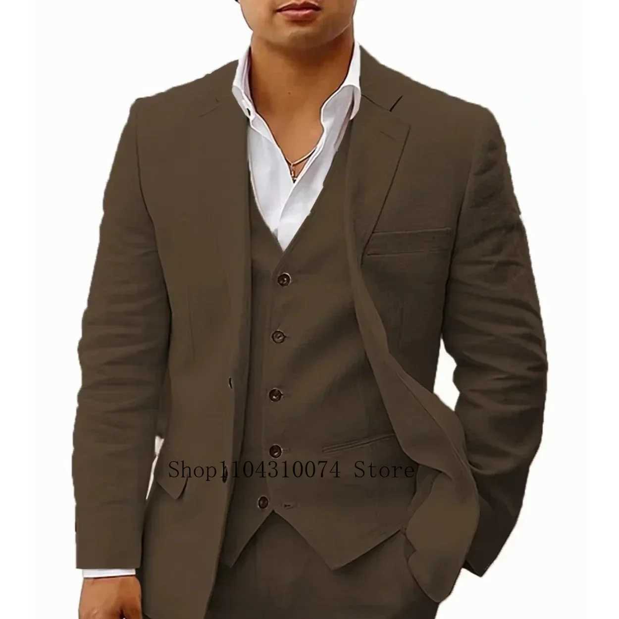 Solid color formal business set with retro notch lapel and single chest summer beach party linen setXJ250222