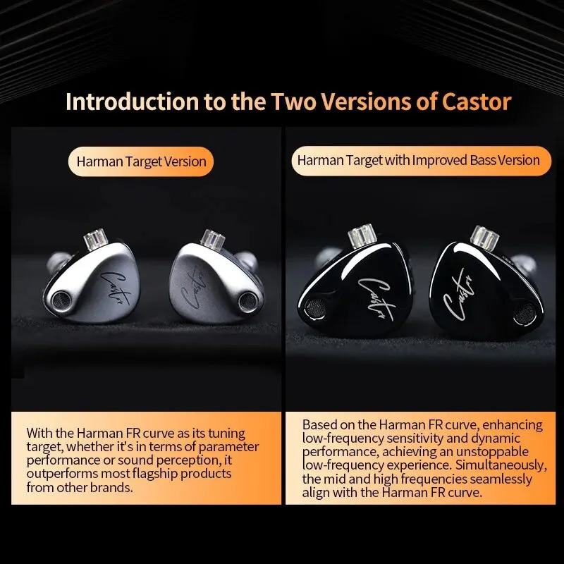 Castor In Ear HiFi Earphone 2DD Dynamic High-end Tunable Balanced Armature Earphones Monitor Headphone Cancelling Earbuds 250221