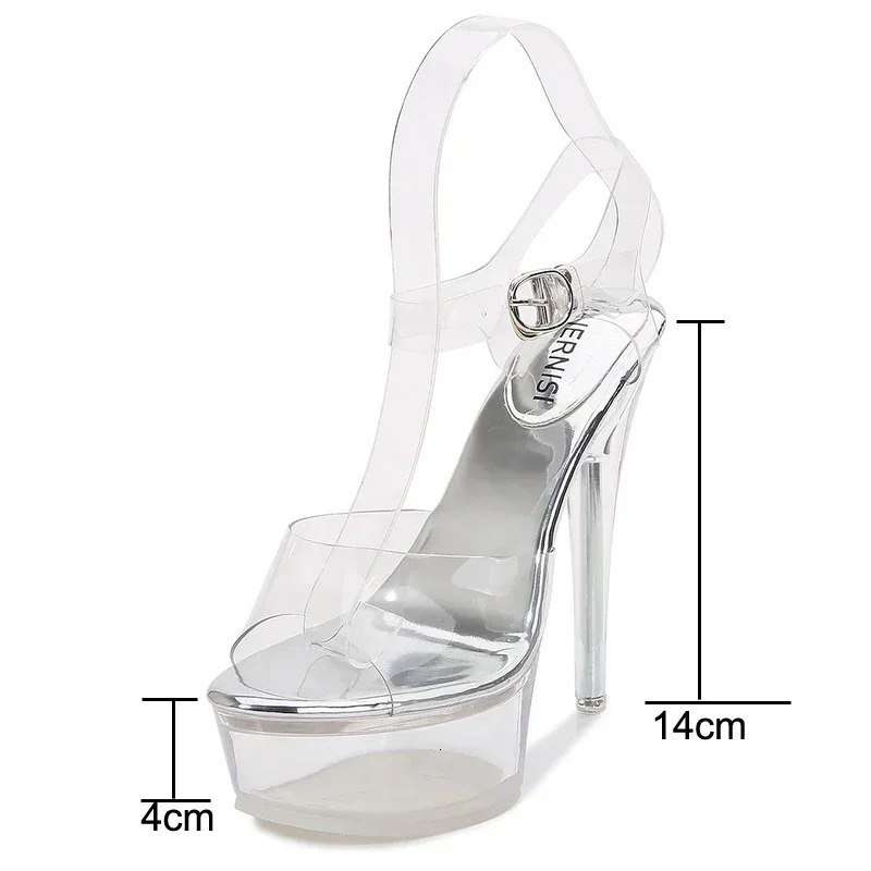 Women Crystal Transparent High Thin Heel Sandals Buckle Strap Waterproof Platform Office Wedding Nightclub Evening Party Heels 250218