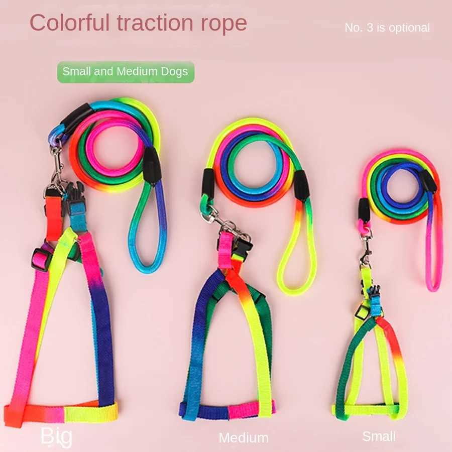 Dog Pet Leash + Harness Two-Piece Set Cat Leash Colorful Pet Harness Round Rainbow Color Cat Leash Dog Chain Y250704