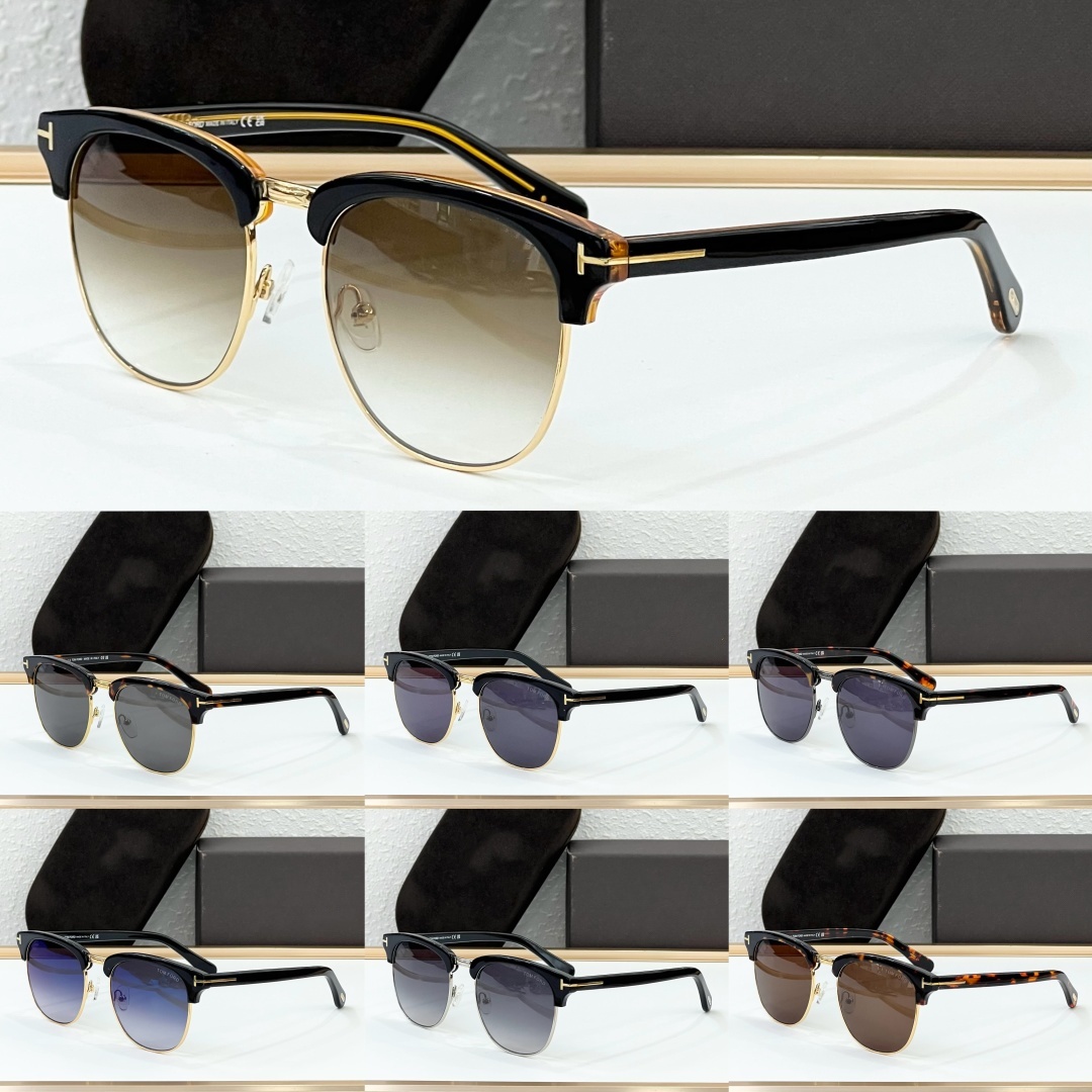 Designer Gold T Sunglasses for Men Women Top Quality Fashion Classic Eyeglasses UV400 Metal Frame Sunglass With Gift Box FT0248 Size 53-20-145