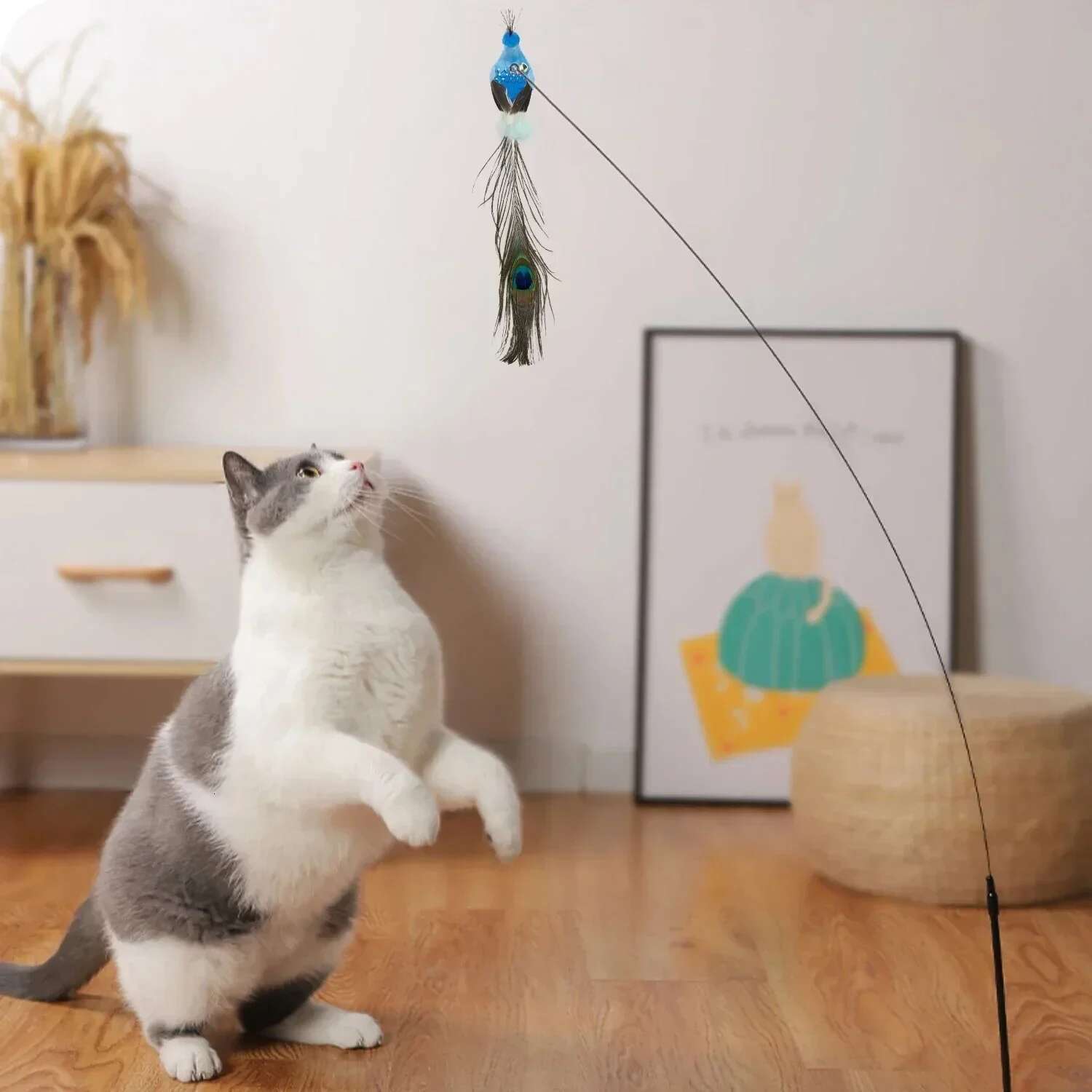 Simulation Bird Funny Interactive Pea with Bell Cat Stick Toy for Kitten Playing Teaser Wand Toys Pet Cats Supplies