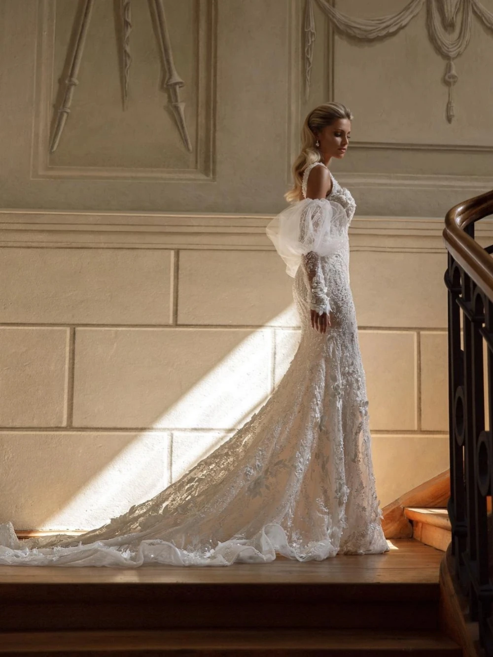 Fashion Mermaid Wedding Dress Sweetheart Neck Removable Sleeves Bridal Gowns Sequins Appliques Backless Sweep Train Dresses Custom Made vestidos de no