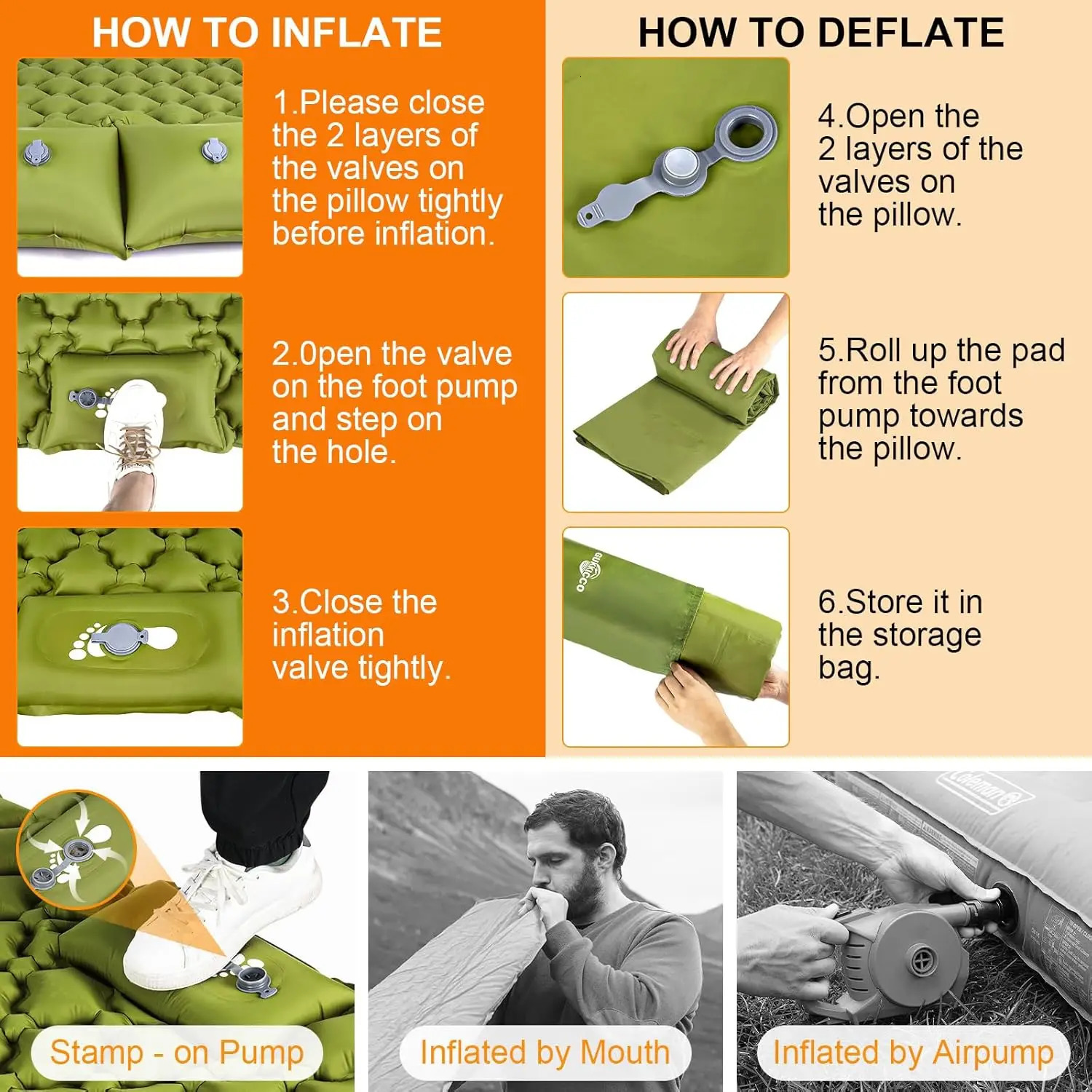 Camping Air Matt Double Sleeping Pad Inflatable Air Mat with Pillow Air Mattress Nature Hike Waterproof Folding Sleeping Mat 250221