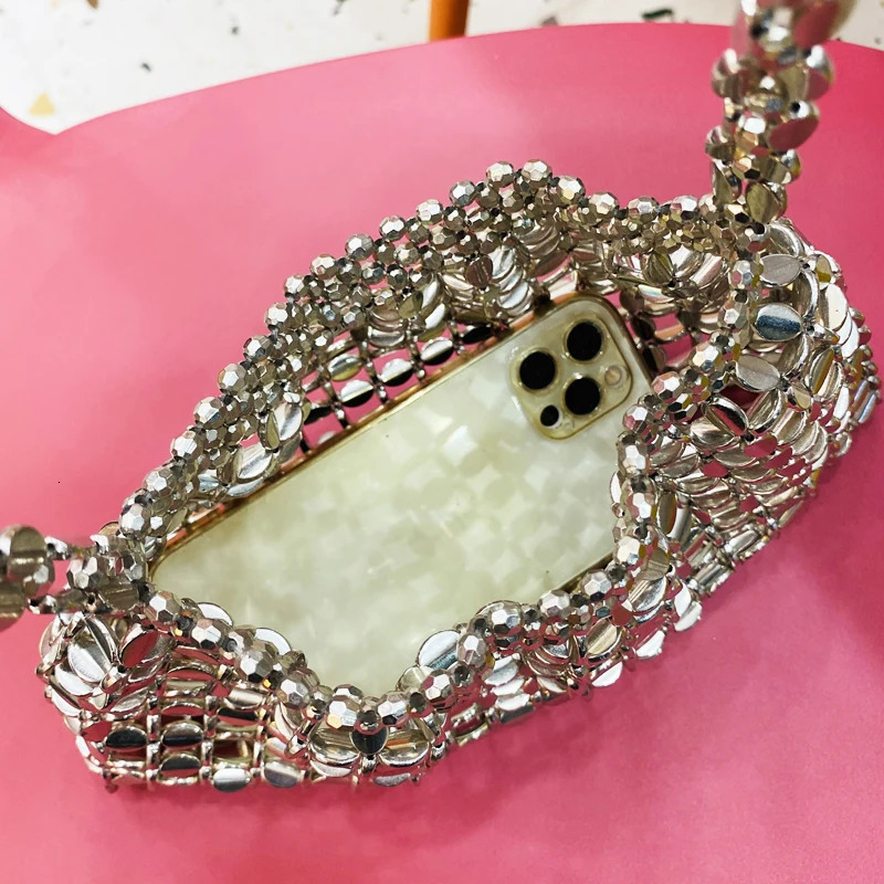 Lady Evening Bags For Women Handbags And Purses In PVC Cross Weave Shiny Hollow Out Small Shoulder Bag 250221