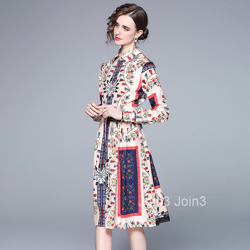 Spring Fashion Show New Product Temperament Slim fit Medium length Printed Shirt Dress